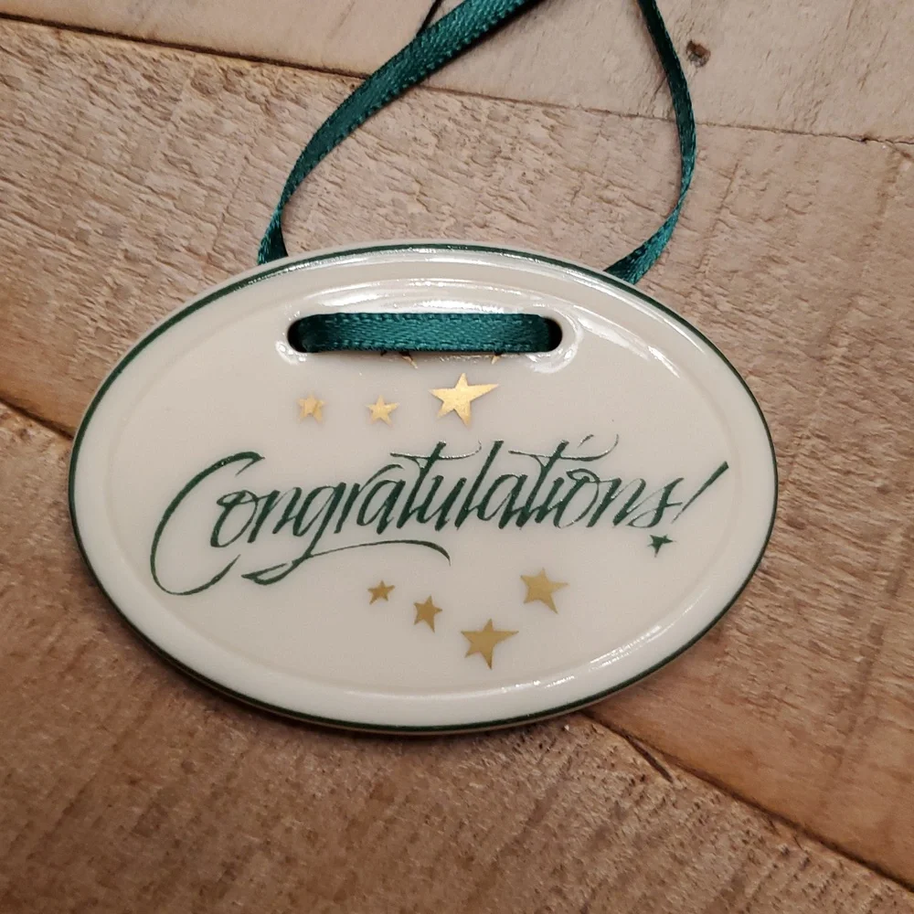 Longaberger CONGRATULATIONS Pottery Tie-on NEW in Box